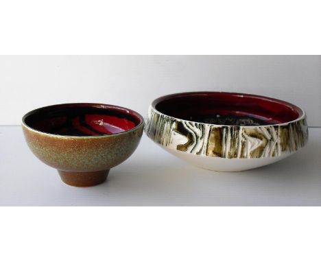 A Poole Pottery Delphis range small footed bowl no. 38 with initials for Carol Cutler and a bowl no. 88 (2) both without dama