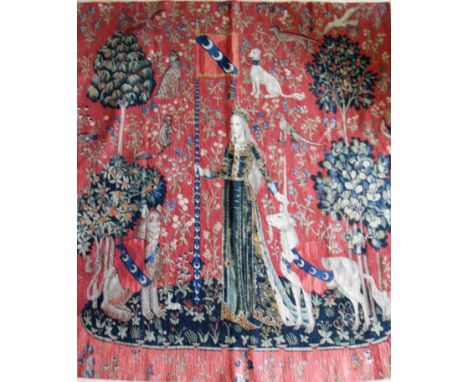 After the original 15th century tapestry, (Musée de Cluny, Paris) 'The Lady and the Unicorn' one of six, this one represents 