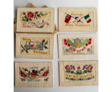 A set of six St. Clair Series War Postcards; 10 Artistic London Auto-Photo Tuck's Postcards; 4 Bamforth Postcards; six embroi
