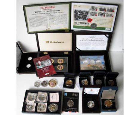 A cased Westminster Diamond Jubilee Photographic Four 50p Coin Set; 2014 cased Guernsey D-Day 70th Anniversary of the Normand