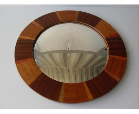 A vintage convex wall mirror with crossbanded frame, 36 cm diameter and a gilt framed oblong mirror, 50 x 75 cm (2) 