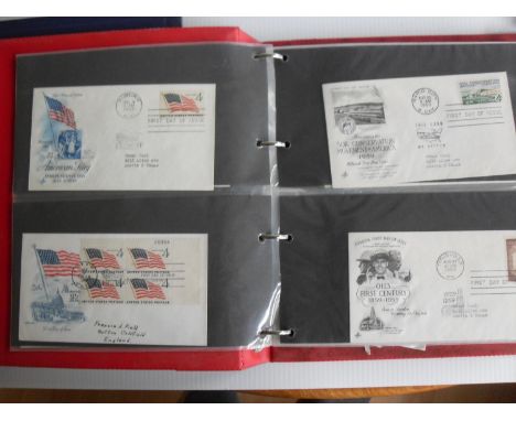A collection of ninety American First Day Covers spanning 1959 to 1963 in album and a selection of Commonwealth stamps in alb
