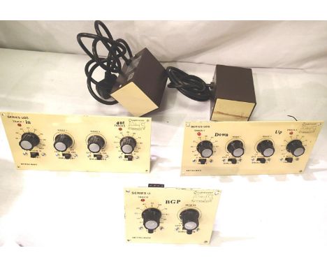 Three gaugemaster panel mounted controllers, UDS x2 (twin with simulators) U x1 (single with simulator) and x2 Transformers, 