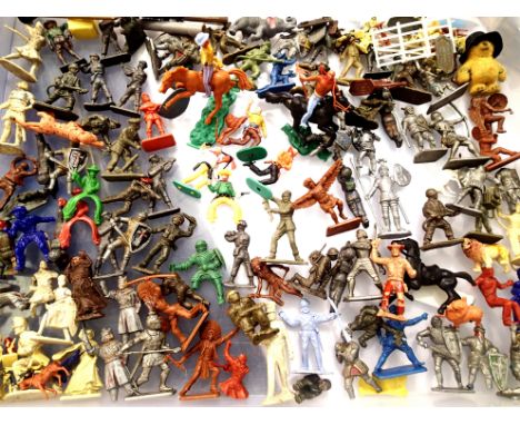 Selection of approximately 100 toy soldiers, cowboys, Indians etc. mostly plastic, some metal, various makes and condition. P