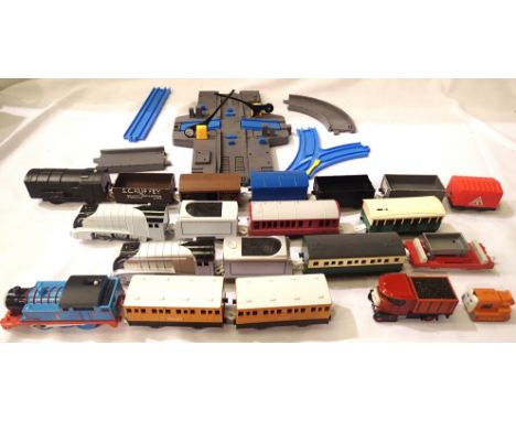 Tomy/Mattel battery operated road/rail Thomas The Tank Engine railway set with Thomas, Spencer x2, Diesel, coaches x3, wagons