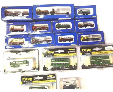 Selection of N gauge vehicles (16) wagons, buses, vans etc BT Models x11, Farish x4, Oxford x1, sealed in boxes. P&amp;P Grou