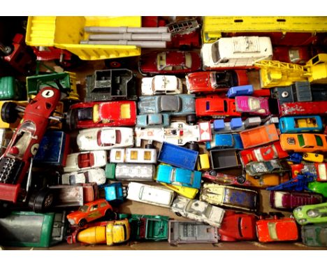 Selection of diecast vehicles, approximately fifty various makes; Dinky, Corgi, Matchbox etc all for refurbishment/spares. P&