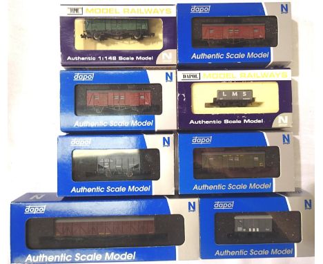 Eight Dapol N gauge wagons; siphon H, hopper, gunpowder etc, boxed. P&P Group 1 (£14+VAT for the first lot and £1+VAT for sub
