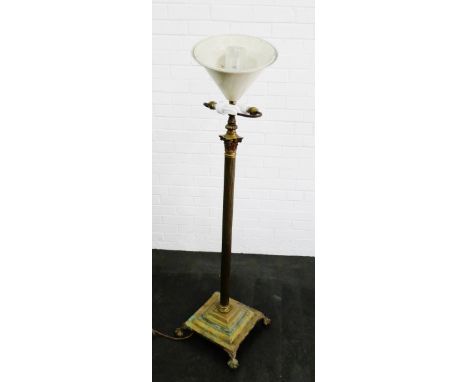 Brass standard lamp and shade, 140cm