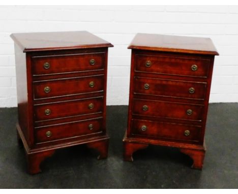 Pair of mahogany bedside chests with four short drawers on bracket feet, 63 x 42cm, (2) 