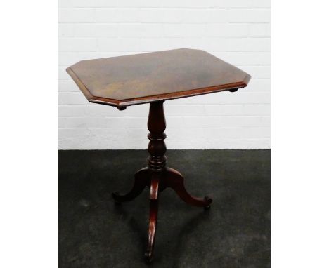 Mahogany table with octagonal tile top on baluster column and tripod supports,  73 x 60cm