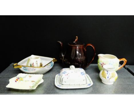Mixed lot to include a Scottish treacle glazed teapot and a collection of later 20th century Staffordshire ceramics (a lot) 