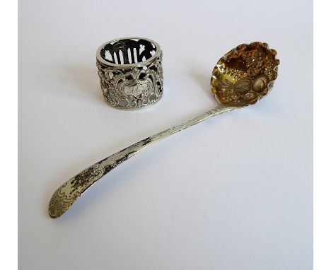 An early 19th century hallmarked silver berry-spoon-type ladle with gilded interior bowl, together with a late Victorian pier