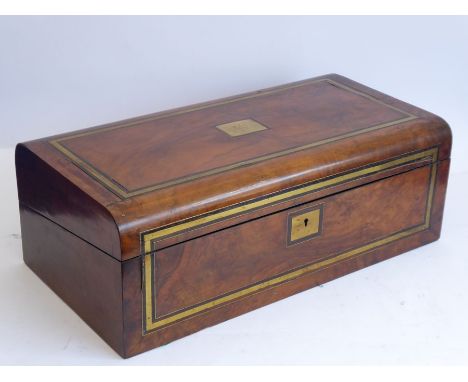 A fine and large 19th century figured walnut and brass-strung/inlaid double-size writing slope; the top hinged section with c