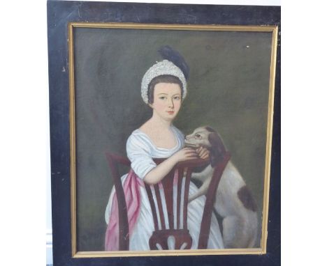 19th century English School after a 17th century original - portrait of a young girl wearing and red sash. Within a feigned o