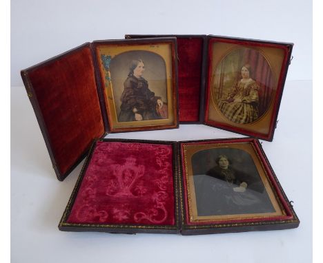 A selection of two 19th century photographs (Ambrotypes/Daguerreotypes), two female subjects each with hair tied back and lon