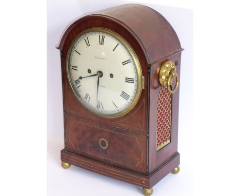 A good early 19th century brass inlaid mahogany-cased eight-day bracket clock; the figured domed top above an eight-inch crea