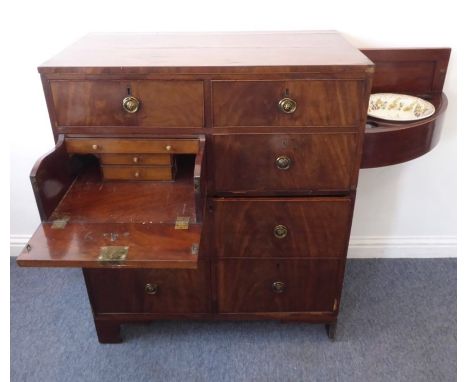 An unusual early 19th century caddy top campaign chest; the top section with single half-width left-hand drawer above a half-