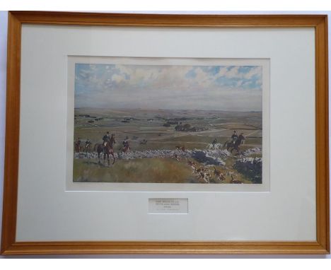 A large colour fox hunting (harriers) print after Lionel Edwards, 'The High Peak on Flagg Moor 1930', reproduced from the ori