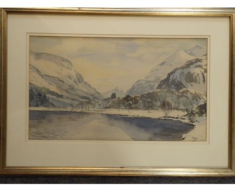 Keith Andrew RCA (Welsh born 1947), A Mountainous Welsh Winter Landscape, Pencil & watercolour, 11 x 19 ins (28 x 48 cms)(CON