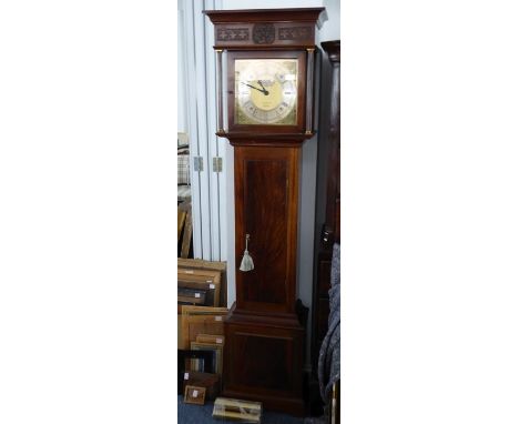 A late 20th century longcase clock produced to commemorate the Prince and Princess of Wales' 1981 wedding: the mahogany hood,