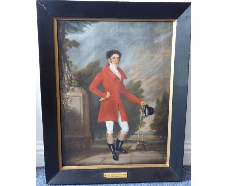 Circle of Arthur Devis - portrait of Isaac John Webb Horlock (according to a nameplate). Small full-length, standing in a lan