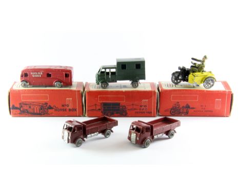 Two Moko Lesney Matchbox Superfast boxed toy cars, No.46 and No.55, together with three Esso Extra boxed toy vehicles includi