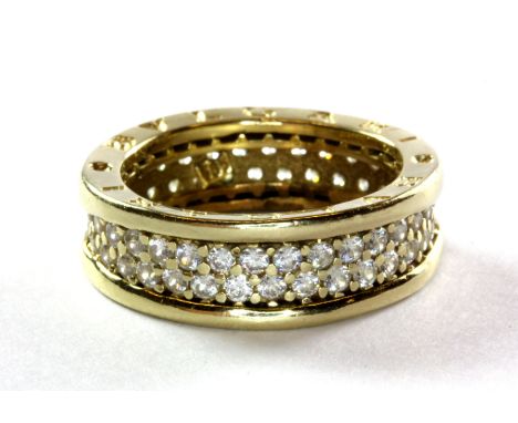 A 15ct yellow gold (stamped 585) Bulgari white stone set ring, (M.5) Approx. 6.2g