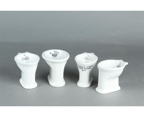 A lot consisting of (4) miniature toilet bowls. Three times Sphinx and one time Johnson Brothers Ltd. First half 20th century