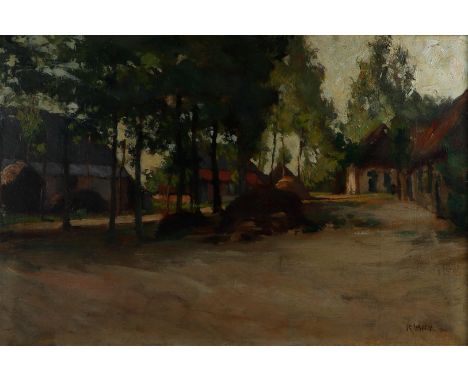 Roeland Larij (Dordrecht 1855 - 1932), A dirt road through a village, signed "R LARY" (apocryphal), (bottom right), oil on ca