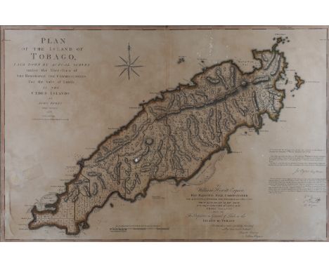 TOBAGO - John BYRES (dates unknown). Plan of the Island of Tobago, London, 1794, engraved map of Tobago, hand-coloured in out