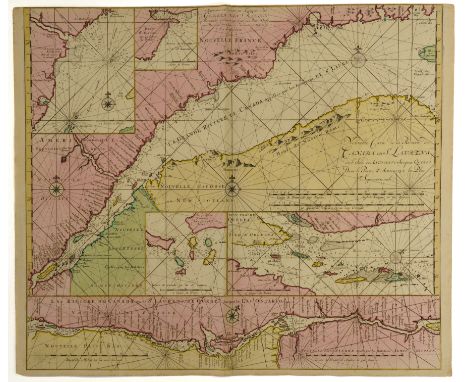 KEULEN, Gerard van (1678-1726). Nouvelle Carte de la Riviere de Canada ou St. Laurens, [Amsterdam: c.1734], hand-coloured eng