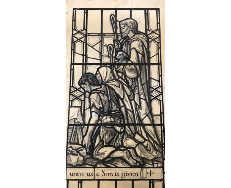 A stamped John Hardman &amp; Co. watercolour and charcoal stained glass design, inscribed St. Andrews, Muswell Hill, Lady Cha