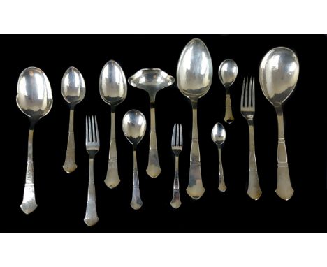 A Hansen &amp; Anderson Copenhagen Denmark silver cutlery service, 826 or above grade, the upper surface plannished with beat