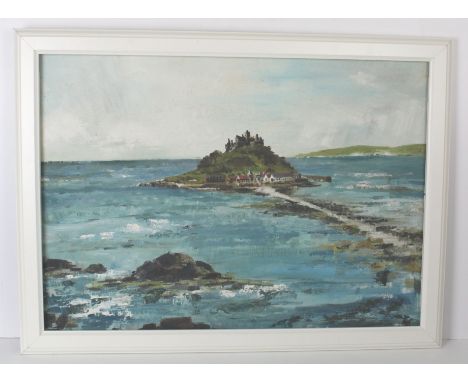 K Laurence - St Michaels Mount, oil on board, signed and dated 1979, 70 x 50cm
