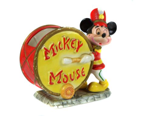 Walt Disney Interest - A Mickey Mouse Japanese pottery vase in the form of Mickey Mouse playing a bass drum, printed mark ©Wa