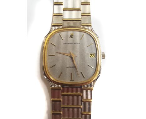 A gentlemans 18k two colour solid gold Audemars Piguet automatic bracelet watch circa 1980s, ref. B75190, silver dial with go