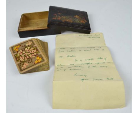 Royal Interest - A set of lithographic playing cards, with a letter from Alfred James Hill stating the cards were used in a g