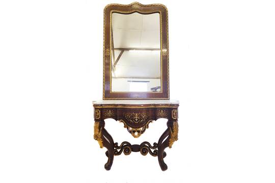 A fine and impressive large 19thC North European commode en console and mirror, c1820, possibly Altona, the scalloped rosewoo