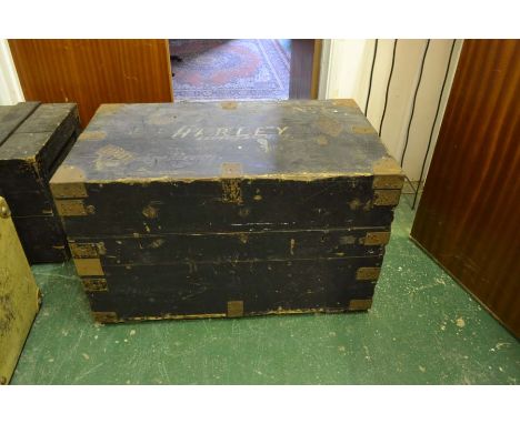 A very large wooden metal bound travel trunk, early 20thC, 93 x 54 x 55cm