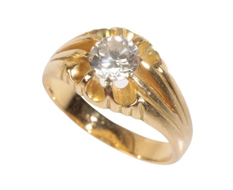 A DIAMOND SOLITAIRE RING the brilliant-cut diamond c. 0.85ct, claw-set on an 18ct gold shank, with ribbed shoulders, ring siz