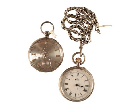 DENT OF LONDON: A GENTLEMAN'S SILVER POCKET WATCH with keyless wind movement, the white enamel dial with black Roman numerals