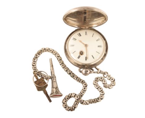 A 19TH CENTURY SILVER HUNTING CASE POCKET WATCH, the white enamel dial with Roman numerals, the fusee movement, inscribed "Ha