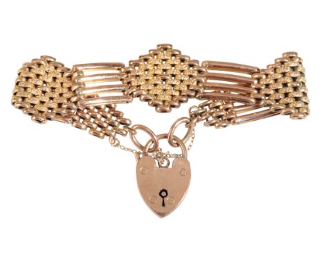 A 9CT GOLD GATE-LINK  BRACELET with padlock clasp, approx 20.3grams