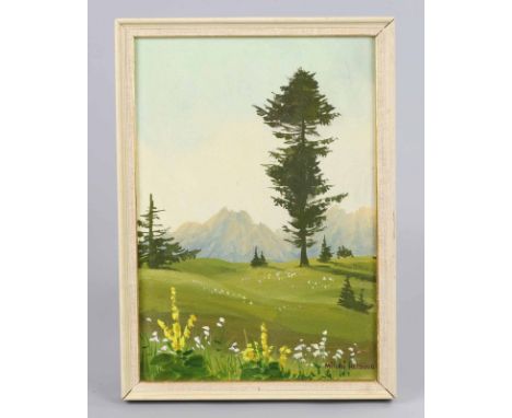 Sommer in den Alpen - Herzing, Minni Öl auf Hartfaser rechts unten signiert Minni Herzing, Blumenmalerin Minni Herzig geb. am