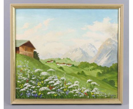 Maloja, Schweiz - Herzing, Minni 1930 Öl auf Hartfaser rechts  unten signiert Minni Herzing sowie datiert (19)30, umseitig or