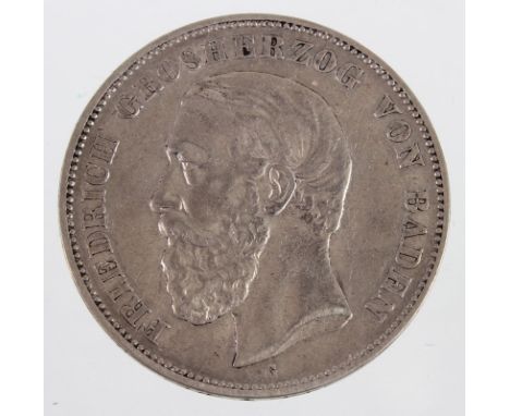5 Mark Friedrich von Baden 1875 G Silbermünze Fünf Mark Deutsches Reich 1875, so um gekrönten Reichsadler mit Brustschild bez
