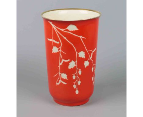Art Deko Vase Porzellan mit unterglasurgrüner Manufakturmarke Porzellanfabrik Stadtlengsfeld AG 1933/45, großer nach oben lei