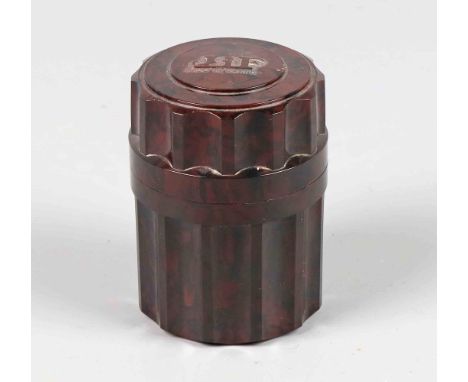 Französische Art Deco Bakelit Dose *JIF* dunkelrotbrauner Bakelit Korpus in umlaufend eingezogener Zylinderform von ca. 60 mm