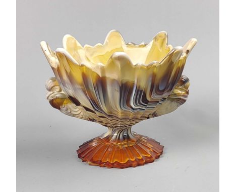 Art Deco Achat Tafelaufsatz Formglas in verschiedenen auch opaken Farbnuancen von naturweiß bis bernsteinfarben marmoriert, r